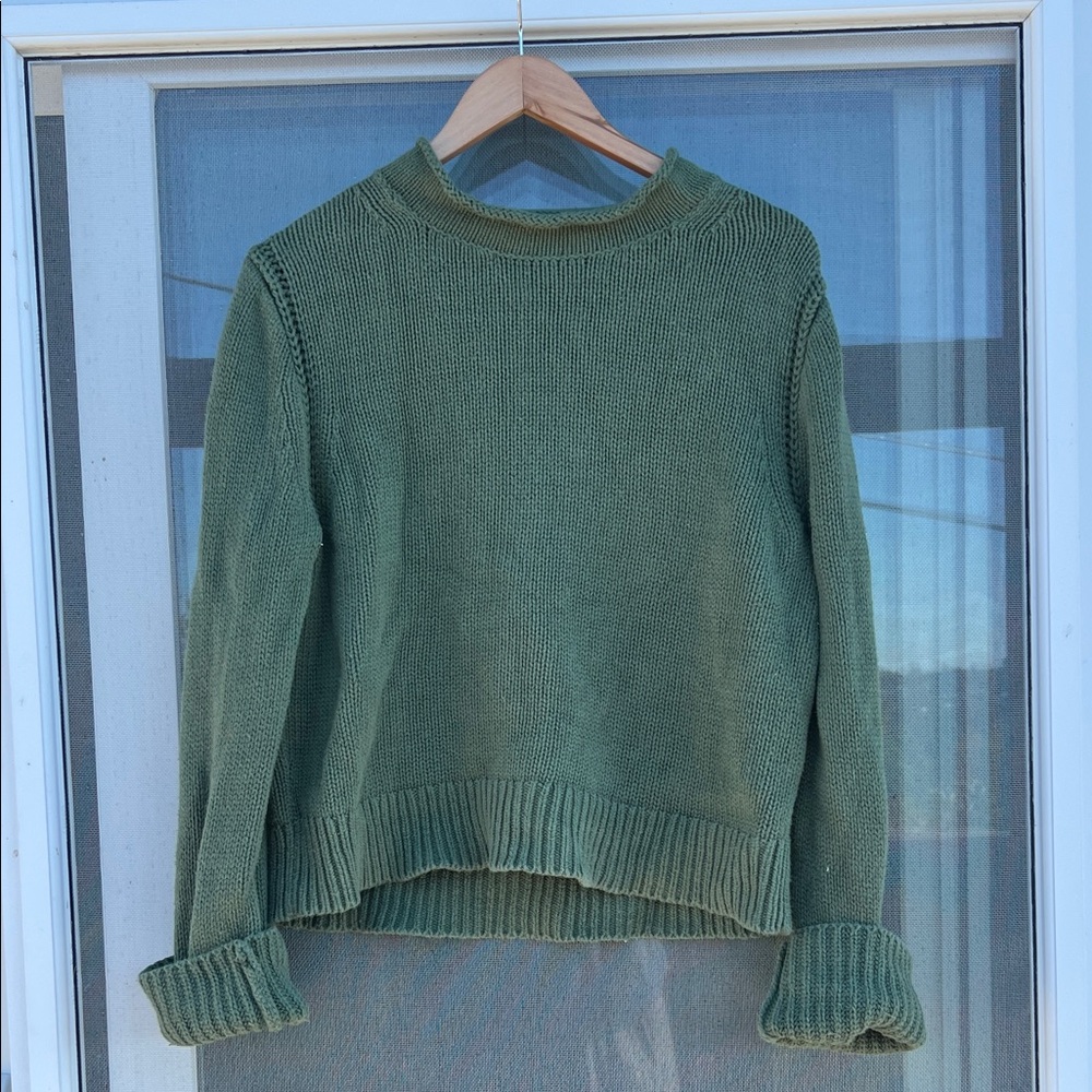 J. Crew Moss Green Cropped Crewneck Sweater